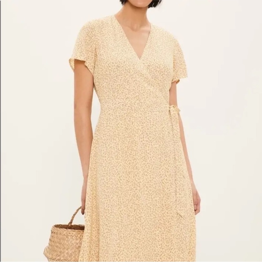 Frank and Oak Yellow Floral Wrap Dress